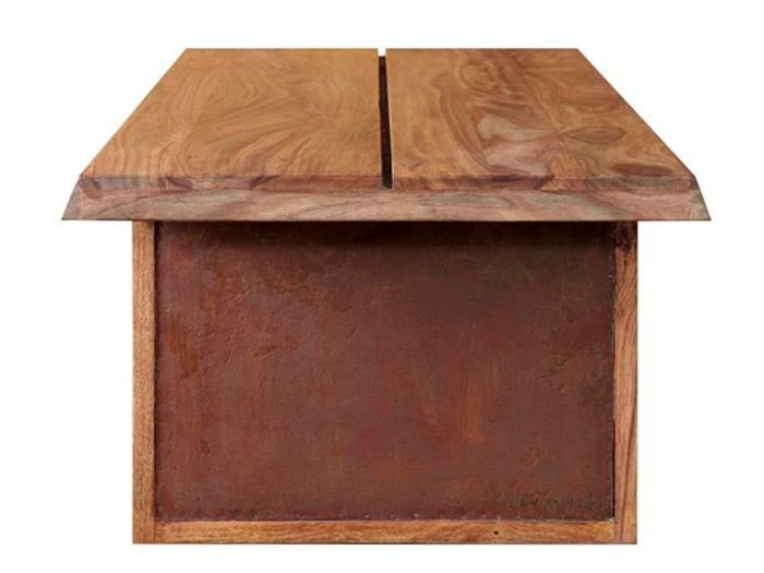 BRICK Couchtisch 118x70 mit Ablage Ansicht der Stirnseite im Detail vor weißem Hintergrund