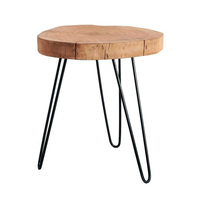 BOMBAY Beistelltisch 45×45×50 cm – Akazie massiv, rund, naturbelassen Artikelbild Beistelltisch rund vor weißem Hintergrund