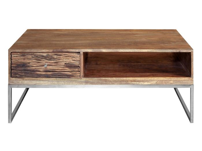SLEEPER Couchtisch 120x70 mit 1 Schublade beidseitig Sleeper Couchtisch 120x70x45 cm (L x B x H) aus Mangoholz und Edelstahlgestell