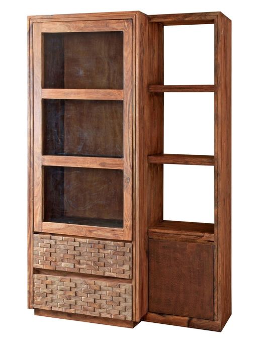 BRICK Vitrine 1 Glastür/1 Rosttür/2 Schubladen/3 Ablagen Brick Vitrine vor weißem Hintergrund