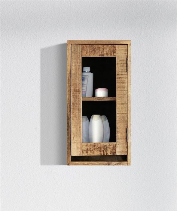 MARBLE Wandschrank mit 1 Glastür Wandschränkchen 35 x 60 x 30 cm (B/H/T) aus Mangoholz mit Eisenscharnieren und mit einer Glastür; innen 1 fixiertes Ablagefach