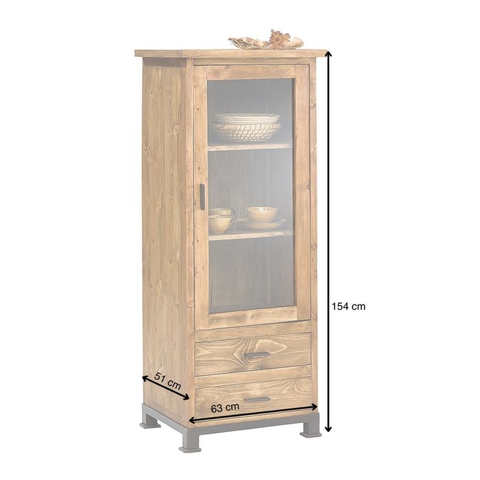 MEXIKO Glasvitrine mit 1 Tür / 2 Schubladen Fuß Eisen MEXIKO Glasvitrine mit 1 Tür / 2 Schubladen Fuß Eisen