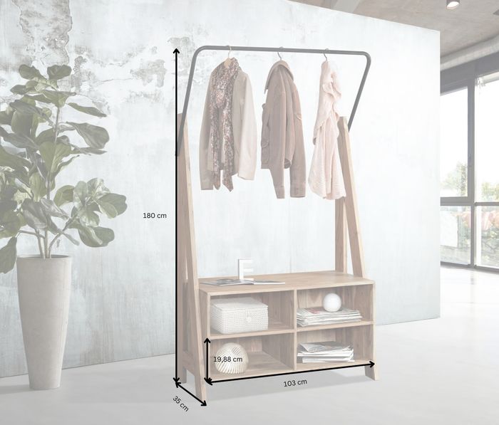 TUCSON Garderobe freistehend mit 4 Fächer und Kleiderstange Eisen, Akazie massiv TUCSON Garderobe freistehend mit 4 Fächer und Kleiderstange Eisen, Akazie massiv