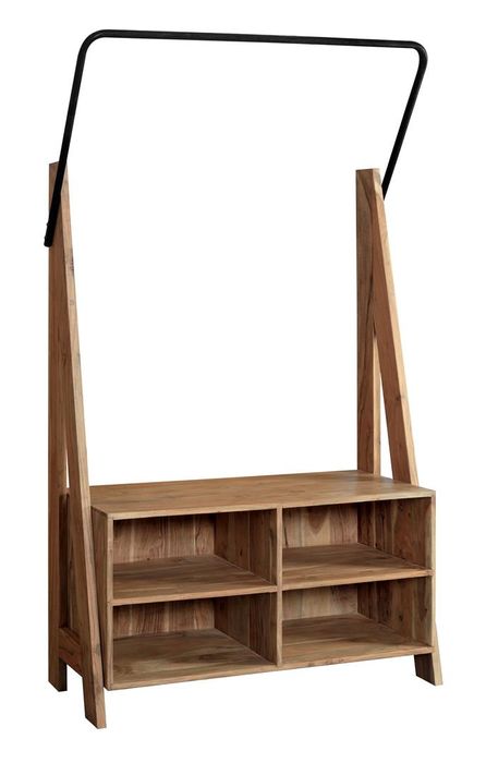 TUCSON Garderobe freistehend mit 4 Fächer und Kleiderstange Eisen, Akazie massiv Garderobe 113x35x180 cm (L x B x H) aus Akazienholz, mit 4 Fächern und Kleiderstange aus Eisen