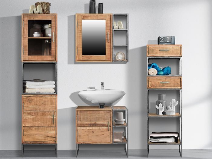 SPRING Bad Spiegelschrank mit 3 seitlichen Ablagen Milleubild Badezimmer der Kollektion Spring in der Farbe hela