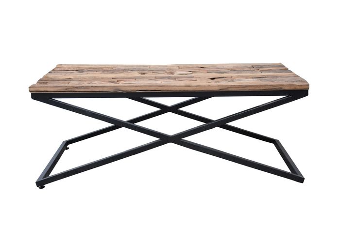 SLEEPER Couchtisch 120x45 cm, recyceltes Massivholz, Eisen schwarz Couchtisch 120x45x65 cm (L x B x H) natur, überkreuztes Edelstahlgestell schwarz