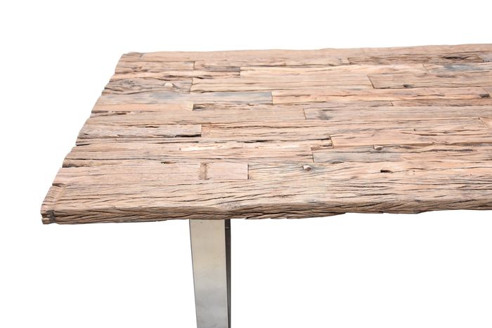 SLEEPER Esstisch 240x100 cm, recyceltes Massivholz, Edelstahlgestell Holzmuster recyceltes Altholz natur