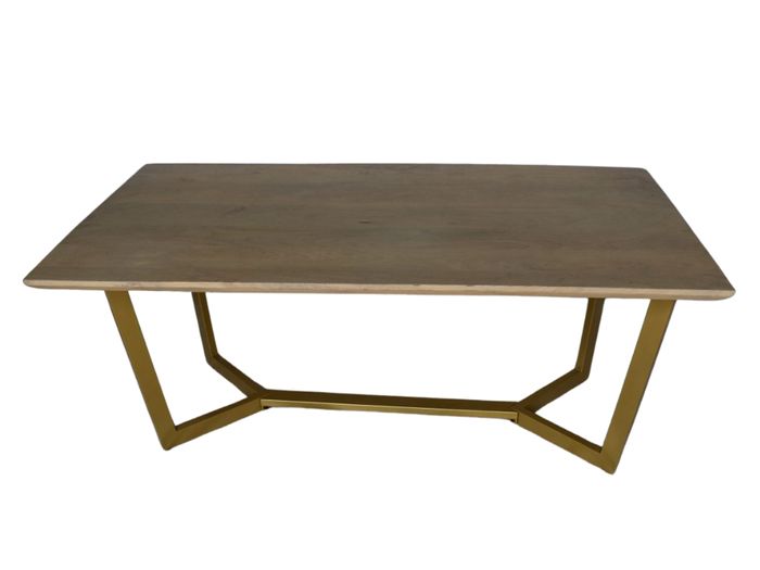 KEYWEST Esstisch 180×90 cm, Mangoholz massiv mit Eisenbeinen gold Esstisch 180x90x77 cm (L x B x H) aus Mangoholz in der Farbe beach mit goldfarbenem Fußgestell