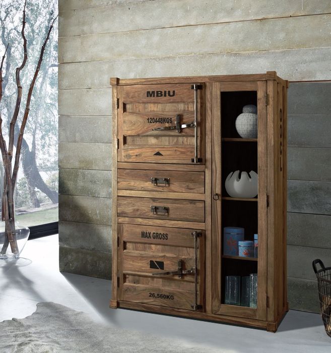 CONTAINER Highboard mit Glastüre, 2 Schubladen, 2Türen CONTAINER Highboard mit Glastüre, 2 Schubladen, 2Türen