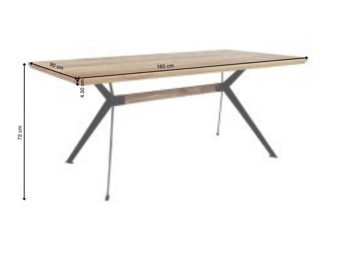 YOGA Esstisch Iron legs schwarz 160x90 Top 12mm Artikelbild des Yoga Esstisches 160x90 cm mit eingezeichneten Maßen