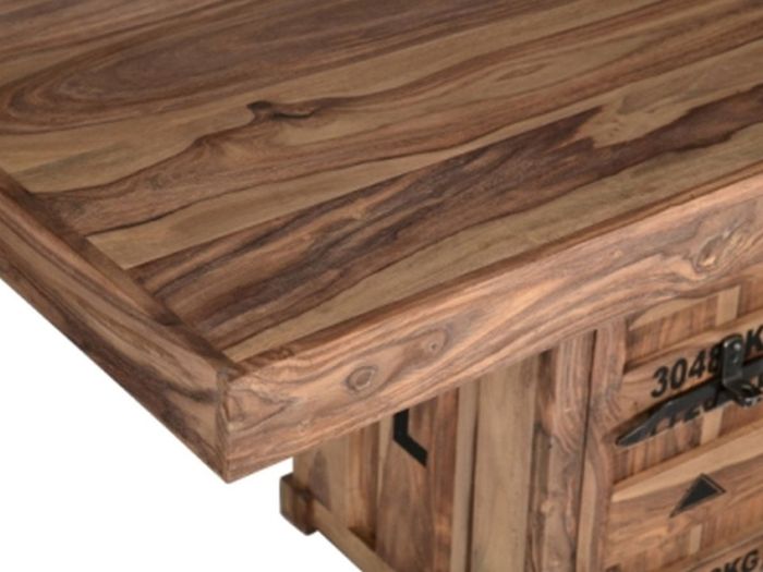 CONTAINER Esstisch 180x90 mit 2 Türen Detailbild Holzmaserung und Beschläge