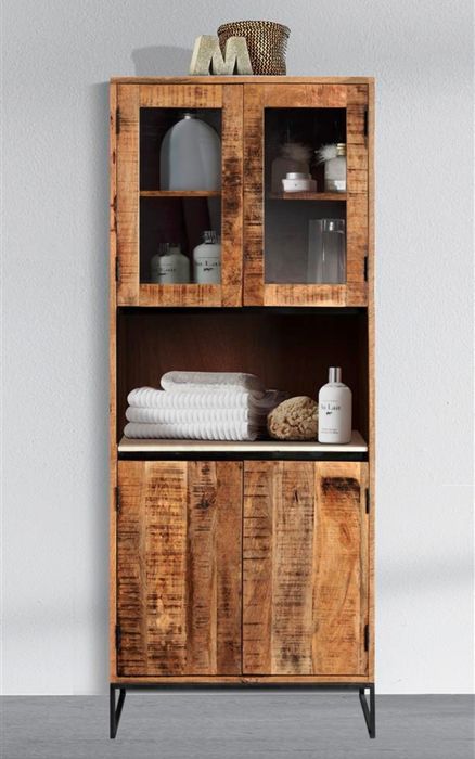 MARBLE Bad Schrank 2 Glas-/ 2 Holztüren /1 Ablage Marmor Bad Schrank dekoriert