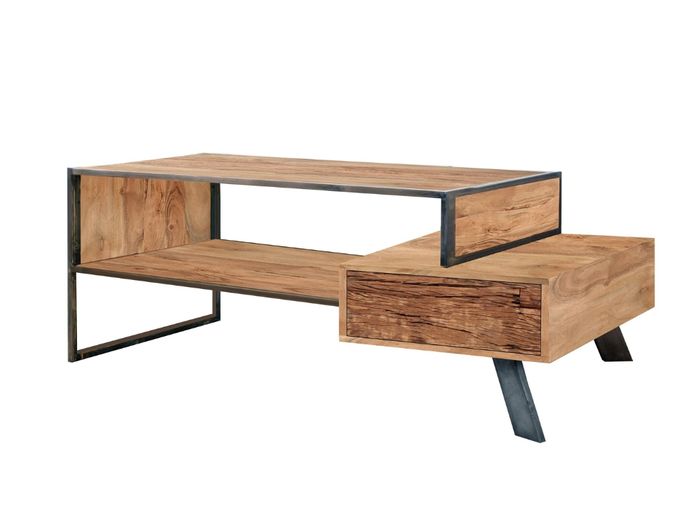 CITY Couchtisch 130x70 mit Schublade beidseitig / Ablage Artikelbild des City Couchtisch mit einer Schubladenfront aus Sleeperwood