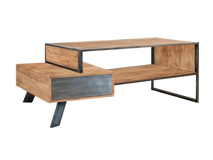 CITY Couchtisch 130x70 mit Schublade beidseitig / Ablage Artikelbild des City Couchtisch mit einer Schubladenfront aus Eisen