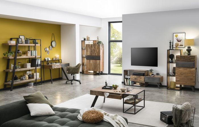 CITY Highboard mit LED‑Licht, 3 Türen, 6 Ablageflächen, 165×40×160 cm Milleubild Wohnraum der Kollektion City