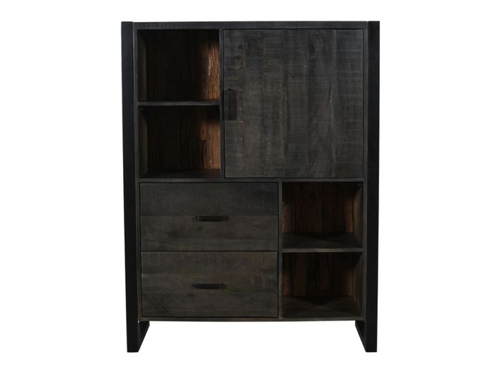 SLEEPER Highboard 1 Tür / 2 Schubladen / 4 Ablagen / Licht Artikelbild des Sleeper Highboards in der Farbe schwarz vor weißem Hintergrund