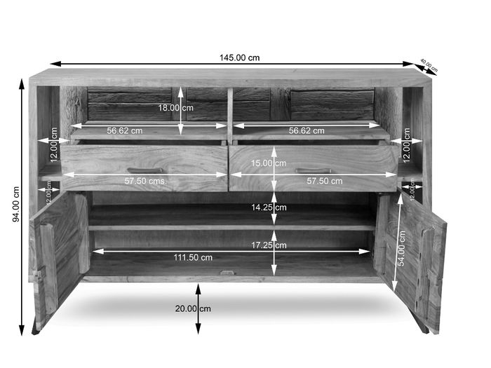 HUDSON Kommode 2 Türen / 2 Schubladen / 4 Ablagen / Licht HUDSON Kommode 2 Türen / 2 Schubladen / 4 Ablagen / Licht