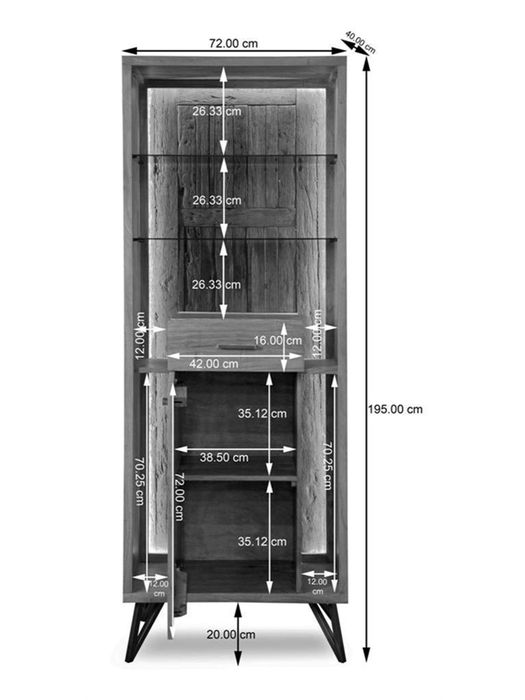 HUDSON Vitrine 1 Tür / 1 Schublade / 2 Glasböden / Licht HUDSON Vitrine 1 Tür / 1 Schublade / 2 Glasböden / Licht