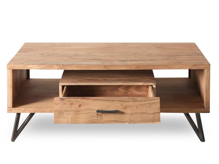 HUDSON Couchtisch 118x60 mit 1 Schublade Hudson Couchtisch vor weißem Hintergrund mit geöffnetem Schubfach