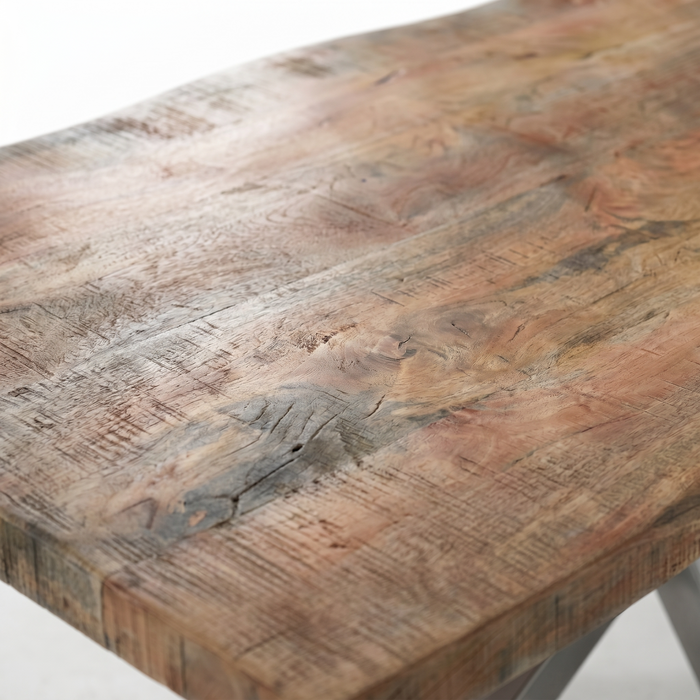 Esstisch Baumkante Mangoholz 220x100 cm, Tischfuß Memphis round silber Esstisch Baumkante Mangoholz 220x100 cm, Tischfuß Memphis round silber