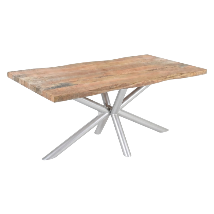 Esstisch Baumkante Mangoholz 220x100 cm, Tischfuß Memphis round silber Esstisch Baumkante Mangoholz 220x100 cm, Tischfuß Memphis round silber