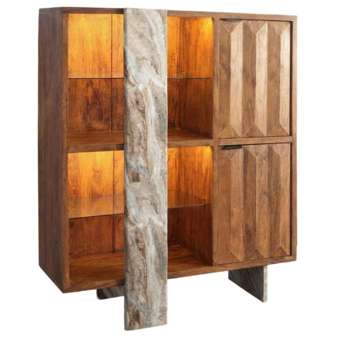 MARBLE Highboard 2 Türen / 4 Fächer / Marmor / Licht MARBLE Highboard 2 Türen / 4 Fächer / Marmor / Licht