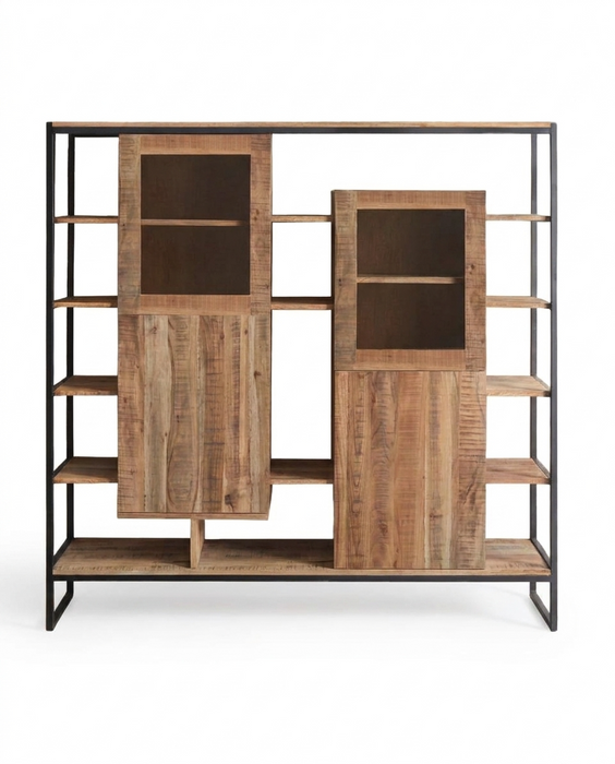 SHELF Highboard mit 2 Holz-/ 2 Glastüren / 13 Ablagen SHELF Highboard mit 2 Holz-/ 2 Glastüren / 13 Ablagen