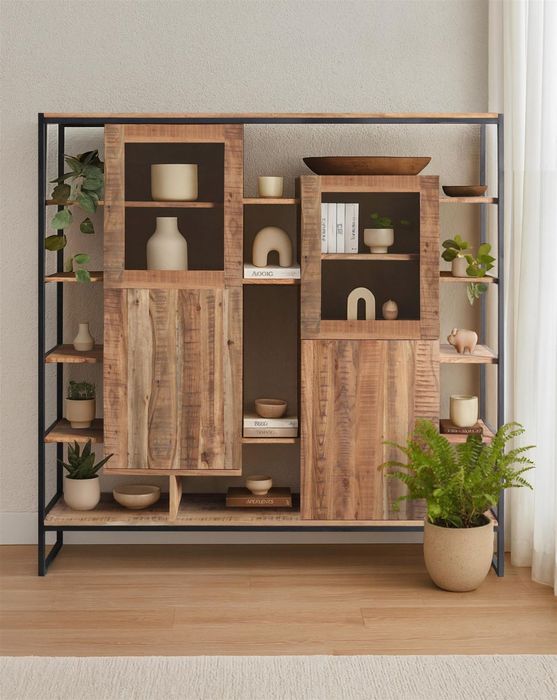 SHELF Highboard mit 2 Holz-/ 2 Glastüren / 13 Ablagen SHELF Highboard mit 2 Holz-/ 2 Glastüren / 13 Ablagen