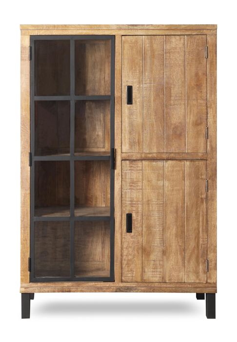 KALI Highbaord Massivholz Mango mit 2 Holz- / 1 Glastür & Licht KALI Highbaord Massivholz Mango mit 2 Holz- / 1 Glastür & Licht