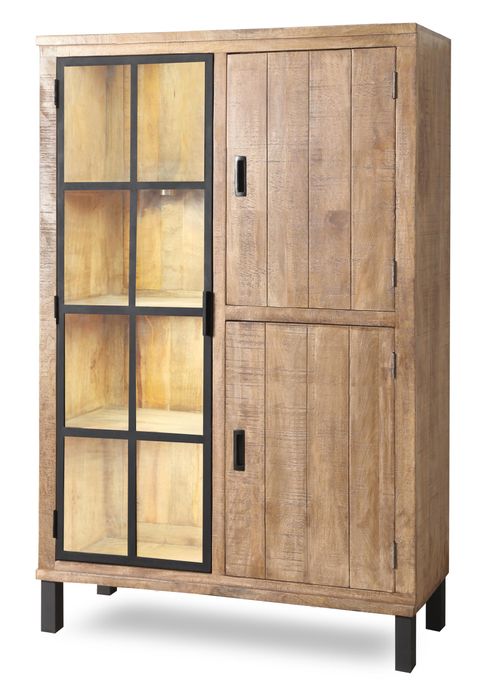 KALI Highbaord Massivholz Mango mit 2 Holz- / 1 Glastür & Licht KALI Highbaord Massivholz Mango mit 2 Holz- / 1 Glastür & Licht