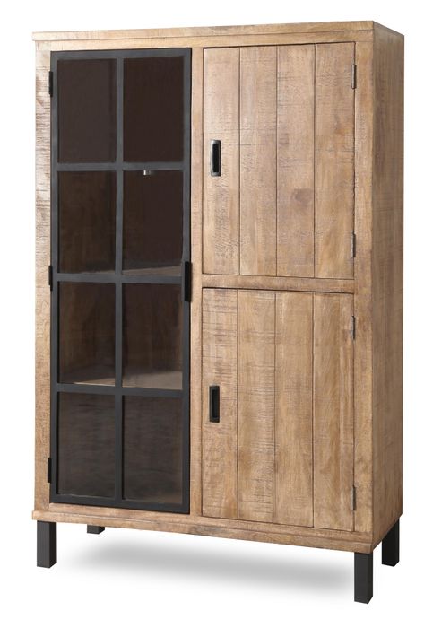 KALI Highbaord Massivholz Mango mit 2 Holz- / 1 Glastür & Licht KALI Highbaord Massivholz Mango mit 2 Holz- / 1 Glastür & Licht