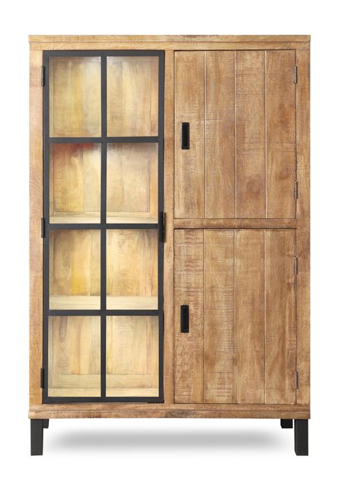 KALI Highbaord Massivholz Mango mit 2 Holz- / 1 Glastür & Licht KALI Highbaord Massivholz Mango mit 2 Holz- / 1 Glastür & Licht