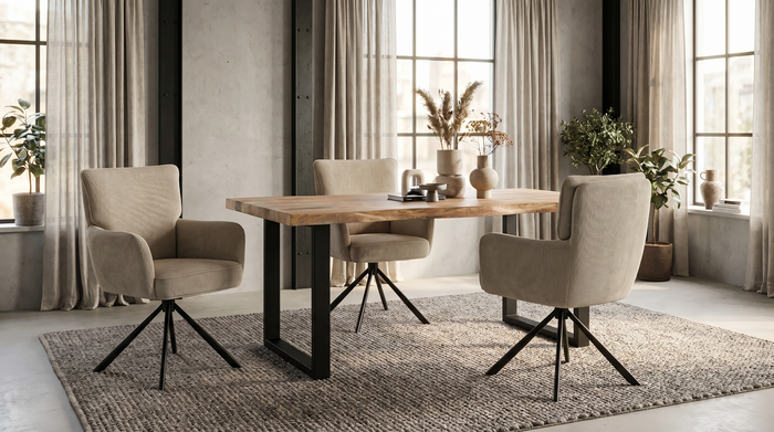 Baumkantentisch Mango latte 180x90x5,5 - U-Gestell 2er-Set 80x40 schwarz matt Baumkantentisch Mango latte 180x90x5,5 - U-Gestell 2er-Set 80x40 schwarz matt