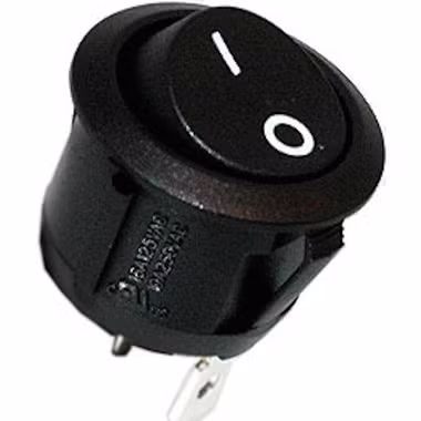 Round rocker switch ON | OFF in snap-in design, switching current max.: 10A/250V AC