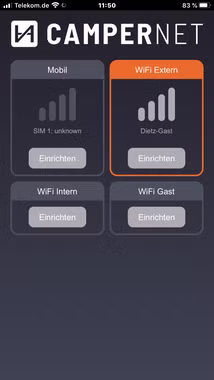 CamperNet LTE/WLAN MiMo Router mit LTE & Wlan MiMo Antenne Foto Weboberfläche Sim
