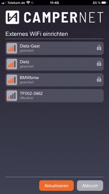CamperNet LTE/WLAN MiMo Router mit LTE & Wlan MiMo Antenne Foto Weboberfläche Wlan Netzwerke