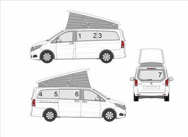 Sichtschutz und Verdunklungset aller hinteren Wohnraum Fenster für Mercedes-Benz Marco Polo W447 