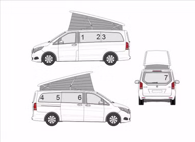 Privacy screen and blackout set for all rear living area windows for Mercedes-Benz Marco Polo W447