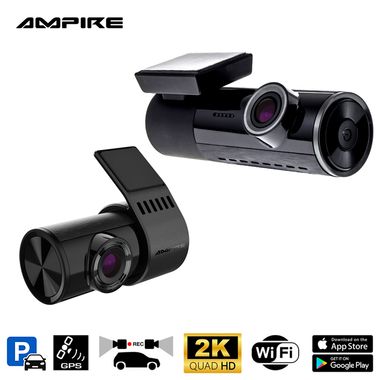 Ampire Dual-Dashcam in 2K (Quad HD) Auflösung mit WiFi und GPS für brillante Aufzeichnung während der Fahrt