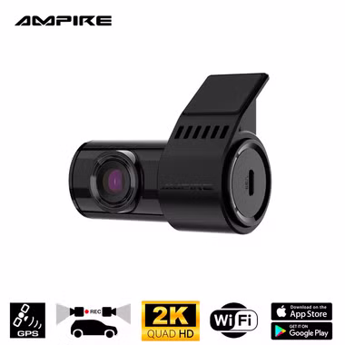 Double caméra de sécurité Ampire en résolution 2K (Quad HD) avec WiFi et GPS pour un enregistrement brillant pendant la conduite