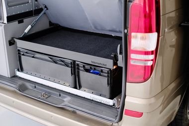 Transportwanne / Staufach unter dem unteren Bett des Mercedes-Benz Viano Marco Polo W639 (BJ 2004 - 2013) mit Küche