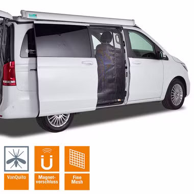 Magnet Fliegengitter / Moskitonetz mit Magnet Reißverschluss für Mercedes V Klasse, Vito,  Marco Polo, Horizon, Activity Schiebetür ab BJ2014 (W447), Insektengitter für die Schiebetür - reine Magnetmontage Moskitonetz mit Magnet Reißverschluss