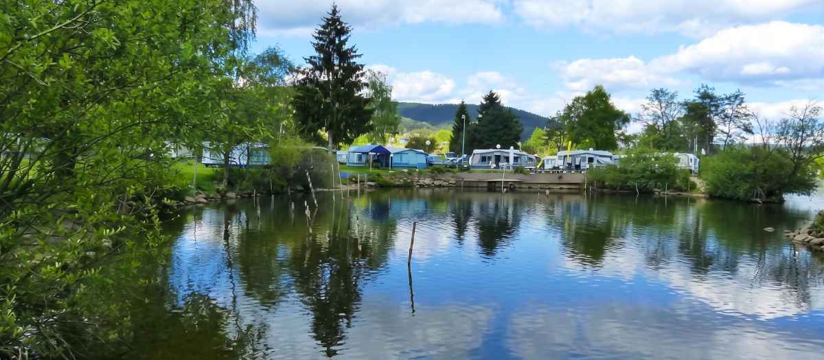 Blick über das Wasser zum Campingplatz Mainufer in Lohr am Main