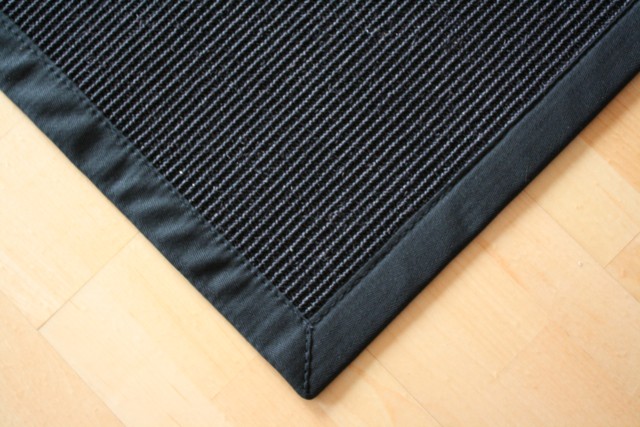 Sisal Teppich Manaus Schwarz mit Stoffbordüre #040