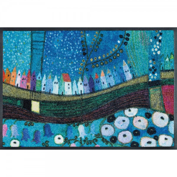 Fussmatte wash+dry Design Stadt in Blau 75x120 cm