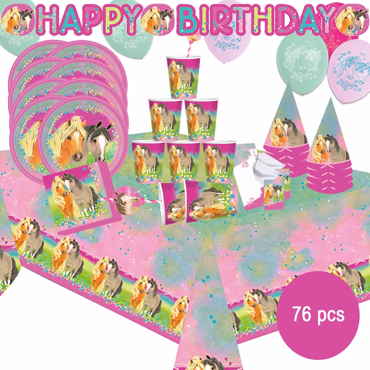 Pferde Party-Set Kindergeburtstag Deluxe Best Friends 76 Teile Party-Geschirr Tiermotive Pferde Pony rosa Mädchen Tischdeko Mottoparty Pferde Party-Set Kindergeburtstag Deluxe Best Friends 76 Teile Party-Geschirr Tiermotive Pferde Pony rosa Mädchen Tischdeko Mottoparty