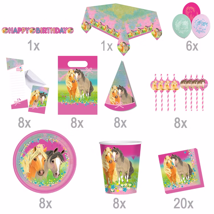 Pferde Party-Set Kindergeburtstag Deluxe Best Friends 76 Teile Party-Geschirr Tiermotive Pferde Pony rosa Mädchen Tischdeko Mottoparty Pferde Party-Set Kindergeburtstag Deluxe Best Friends 76 Teile Party-Geschirr Tiermotive Pferde Pony rosa Mädchen Tischdeko Mottoparty