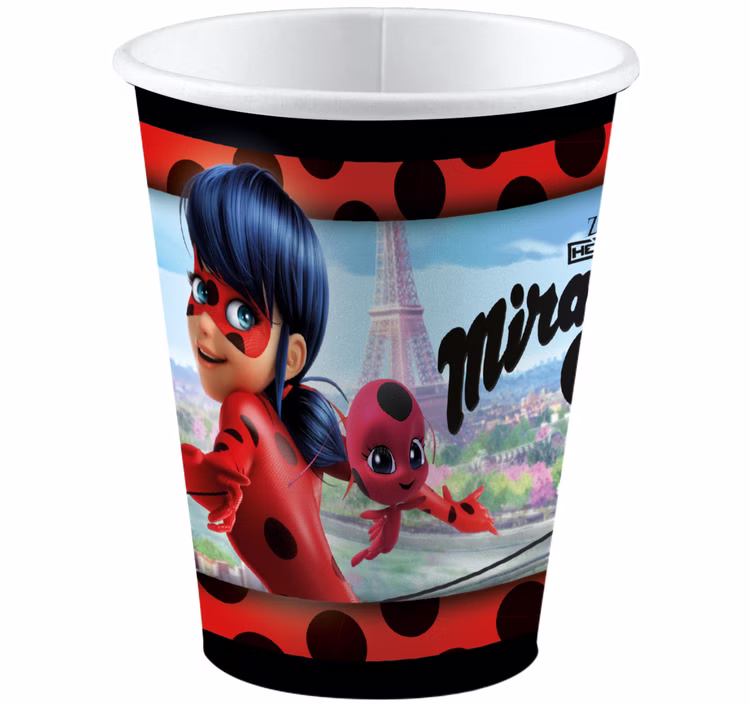 Party-Set Kindergeburtstag Miraculous Ladybug Cat Noir 26-tlg. Geburtstag Geschirr Mädchen Superhelden Kinderfasching Einschulung Mottoparty Miraculous-Becher von Vorne auf weißem Hintergrund.