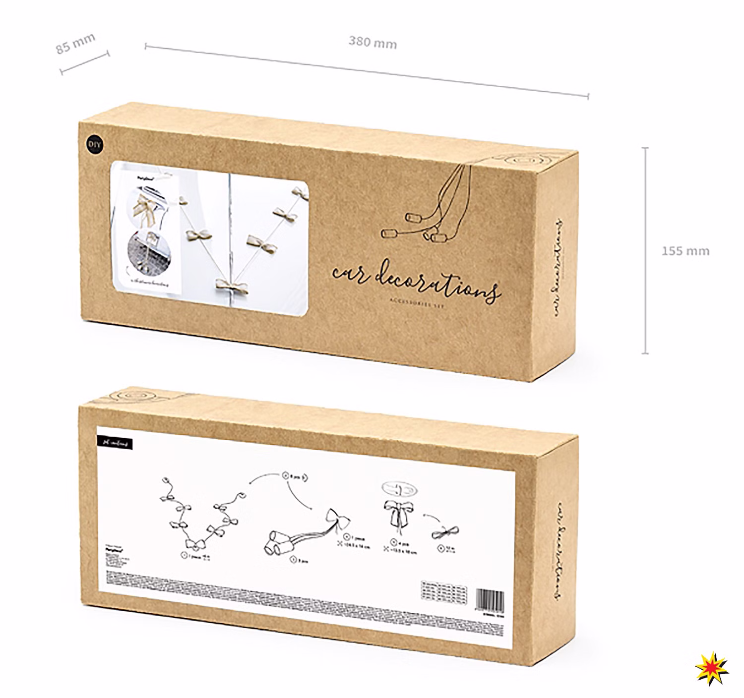 Autoschleifen Hochzeit Set Motorhaube Dosen braun weiß gold Brautauto Wedding Car Autoschmuck