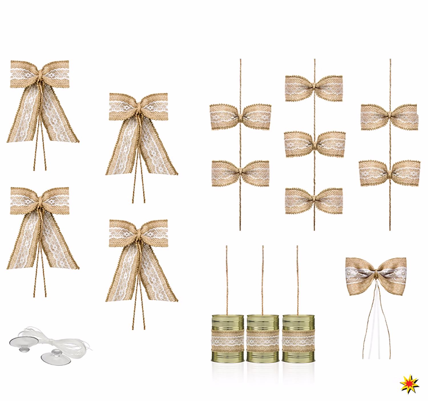Autoschleifen Hochzeit Set Motorhaube Dosen braun weiß gold Brautauto Wedding Car Autoschmuck